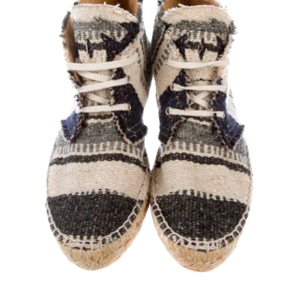 Chanel blue/white Knit Fabric Striped Lace-Up Espadrille Sneakers Size 40